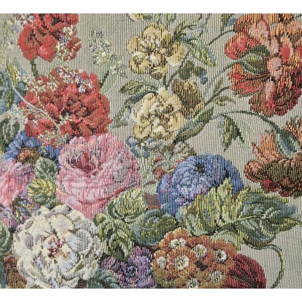 Vtg Metrax Belqium Floral Tapestry Wall Hang Vase Bouquet Gobelin Jacquard Art